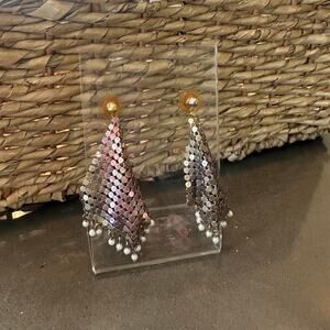 Vintage Women’s Mesh Earrings Gold Pink Ombre with Pearl Detail
